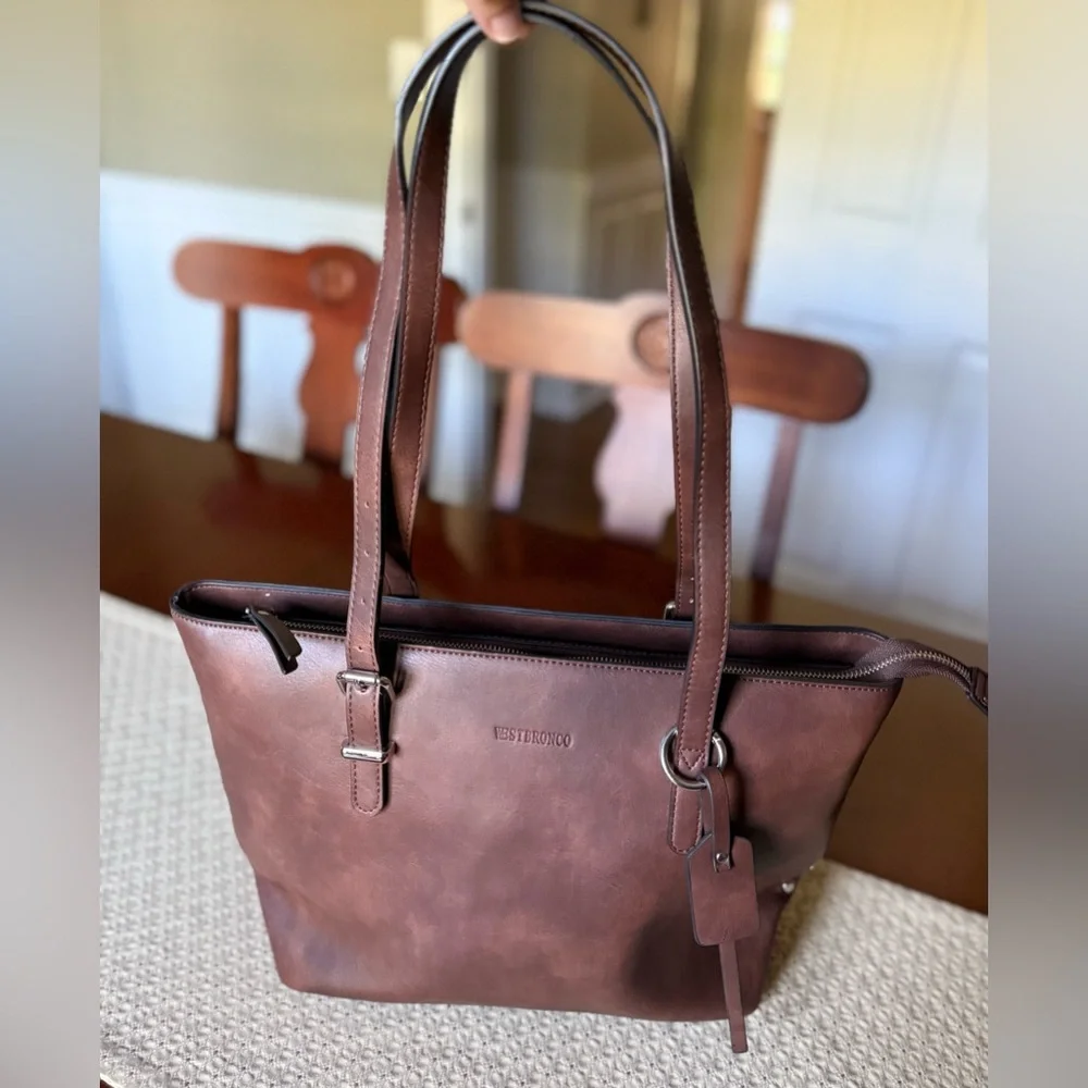 Westbronco Vegan Leather Tote Bag in Coffee Color - Picture 8 of 14